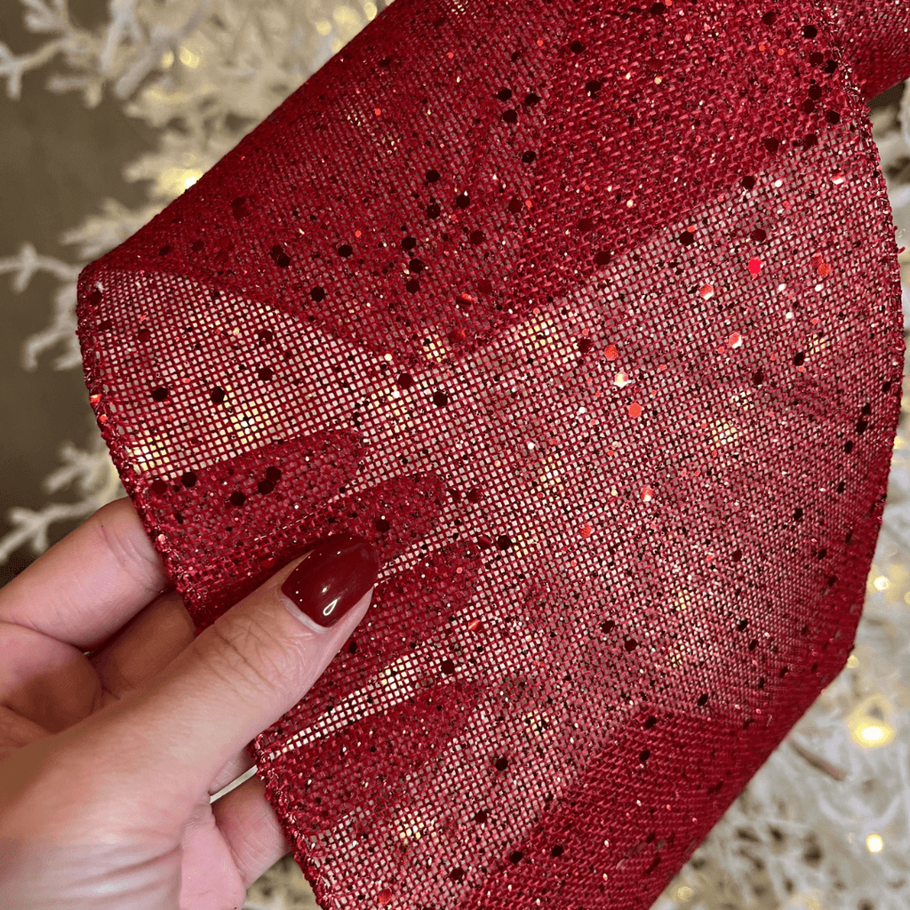 Fita Aramada de Juta com Glitter Vermelha – 15cm