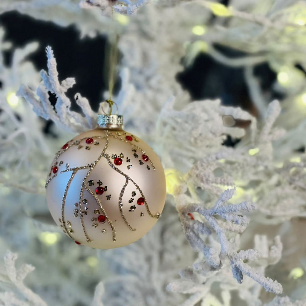 Bola de Vidro de Natal com Glitter e Pedrarias - 8 cm
