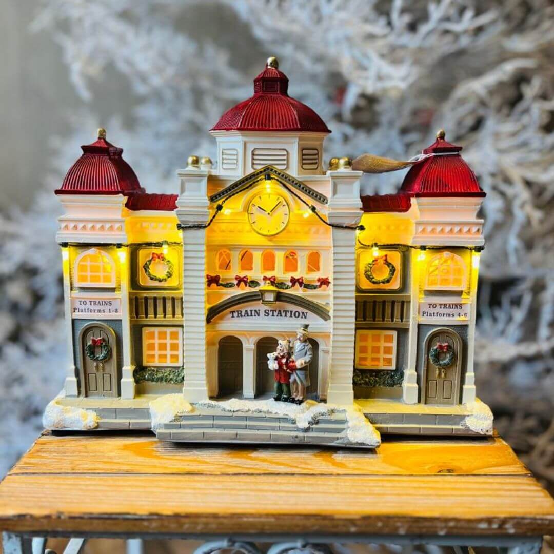 Cenário Natalino Estação de Trem com Luz e Som – 32cm