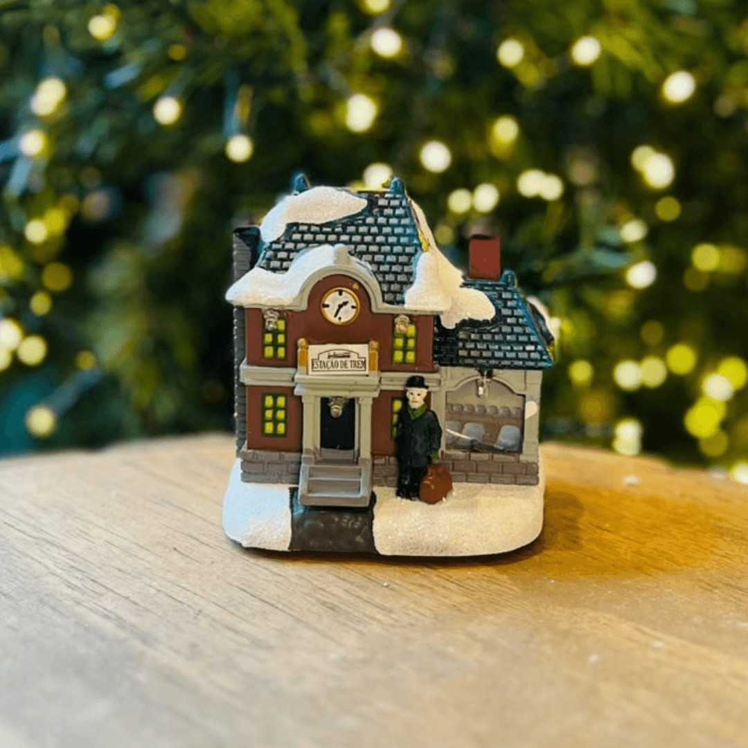 Enfeite Estação de Trem com LED - 10cm