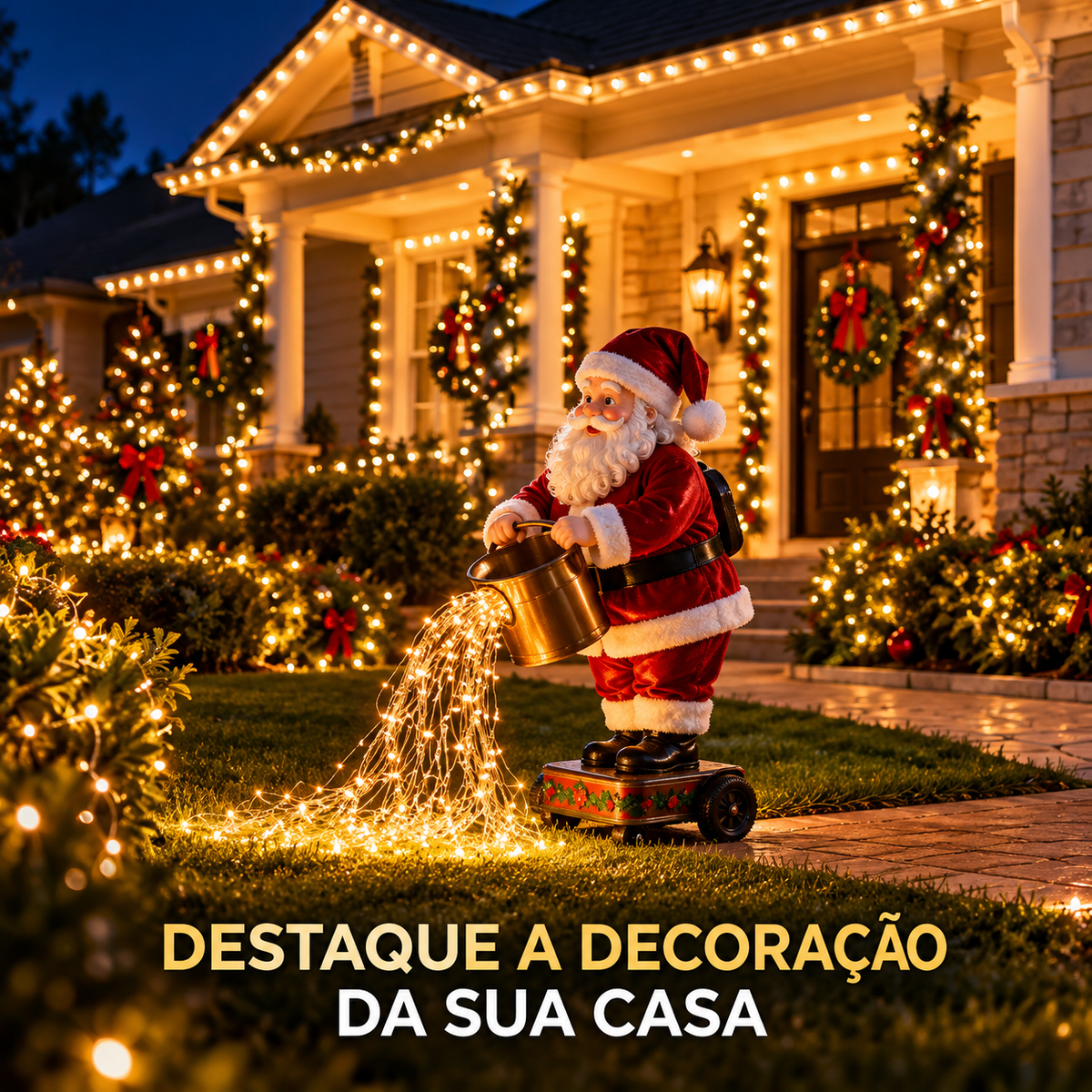 Papai Noel com Cascata de Luzes LED 60cm