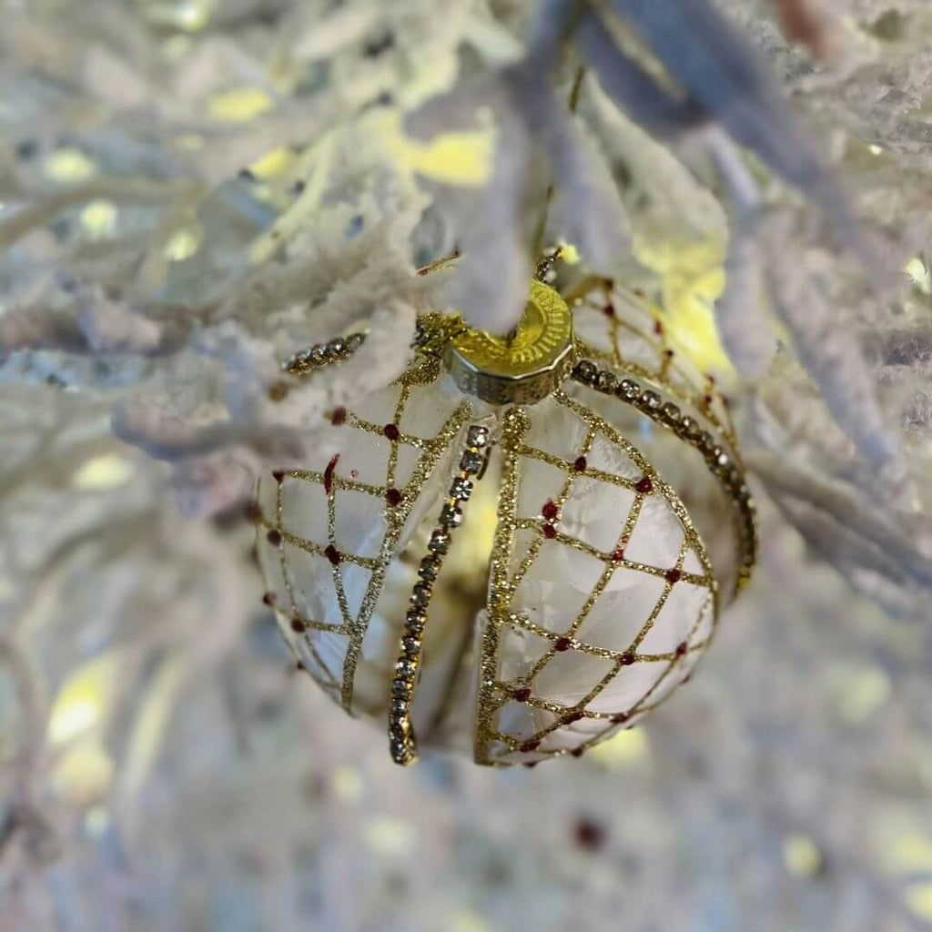 Bola de Vidro – 8 cm – Off White e Dourado