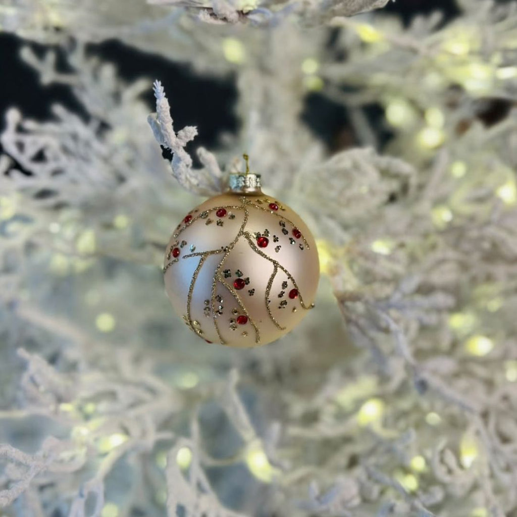Bola de Vidro de Natal com Glitter e Pedrarias - 8 cm