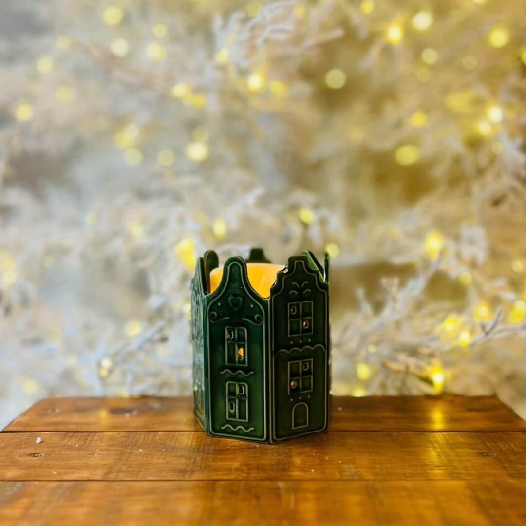 Porta Velas Ceram Casa Vidro  10,5x10x11,5cm