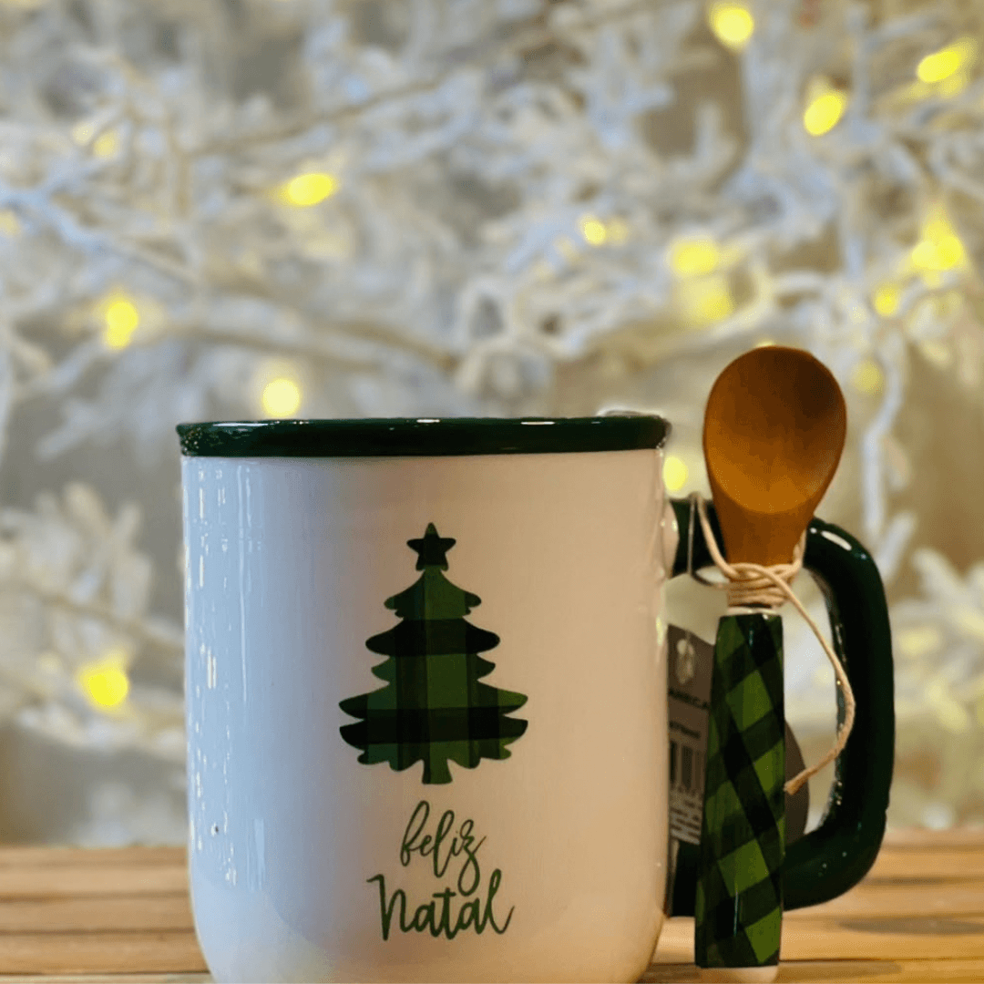 Caneca Feliz Natal com Colher - 12cm