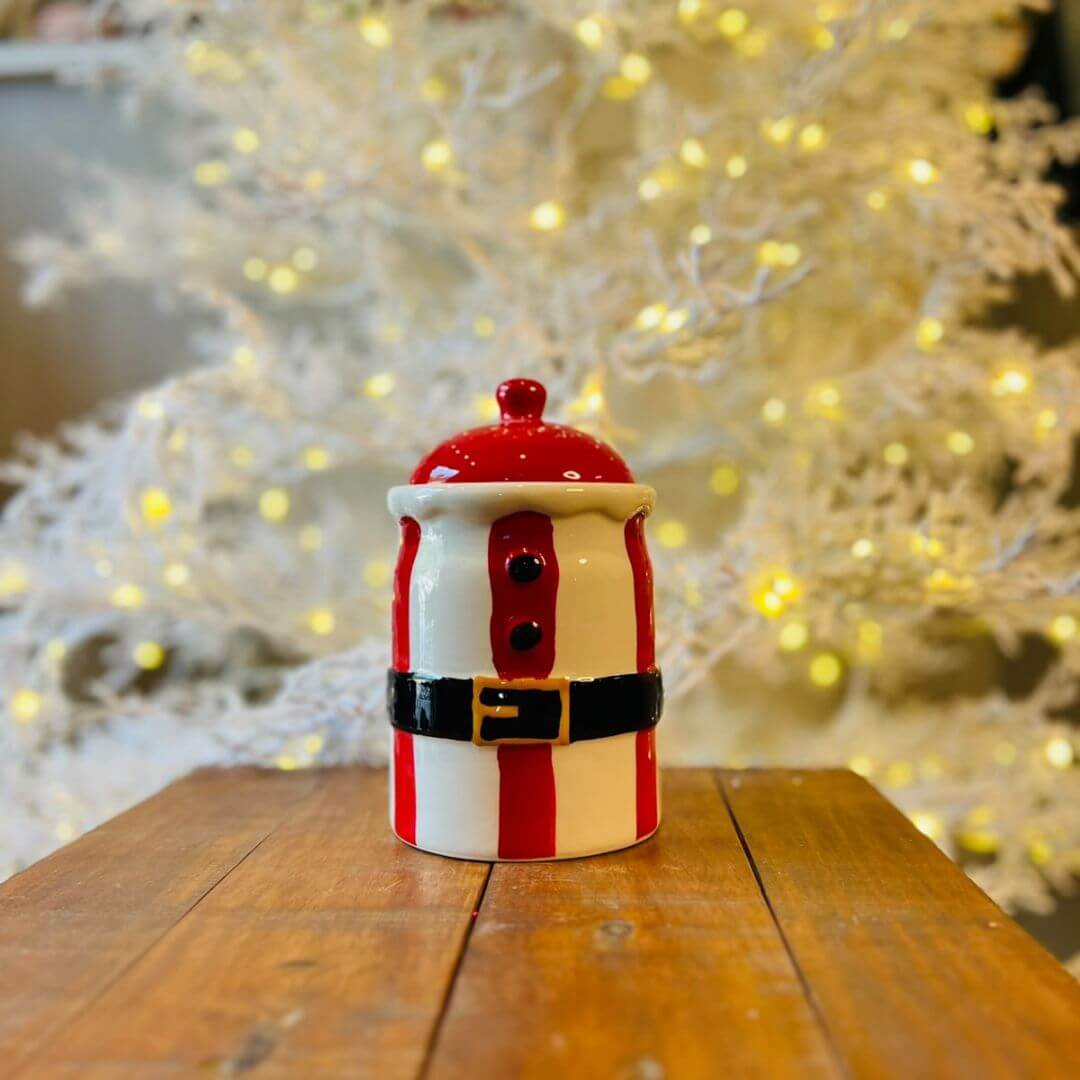 Pote  Noel Branco,vermelho e Preto Com Tampa - 19cm  C/1 Un
