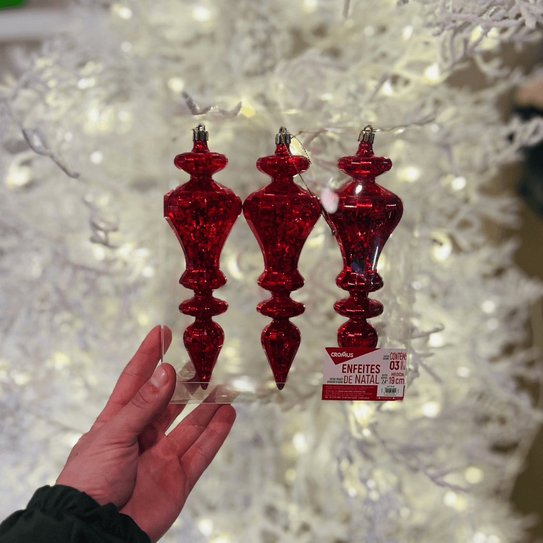 Enfeite Pendente Pino Vermelho – 20cm |Jogo com 3 Peças